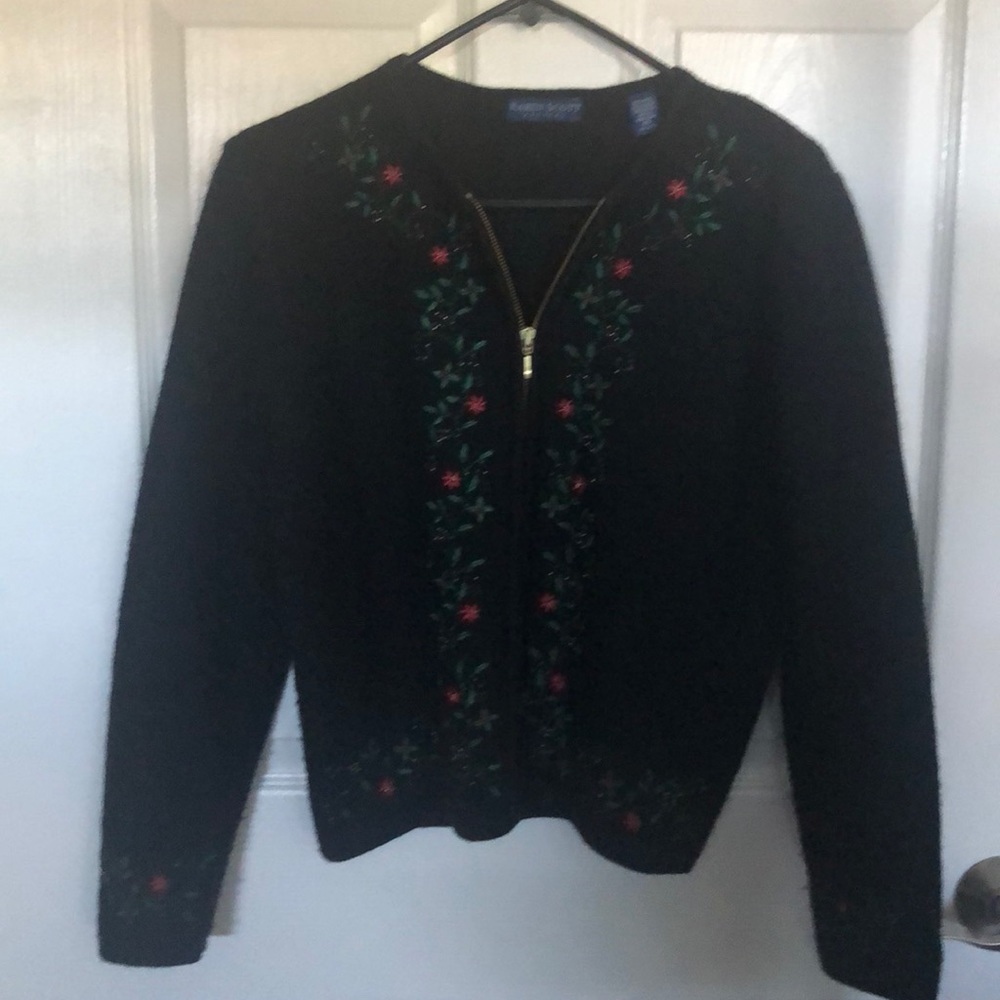 Karen Scott Black & Green Wool Holiday Sweater